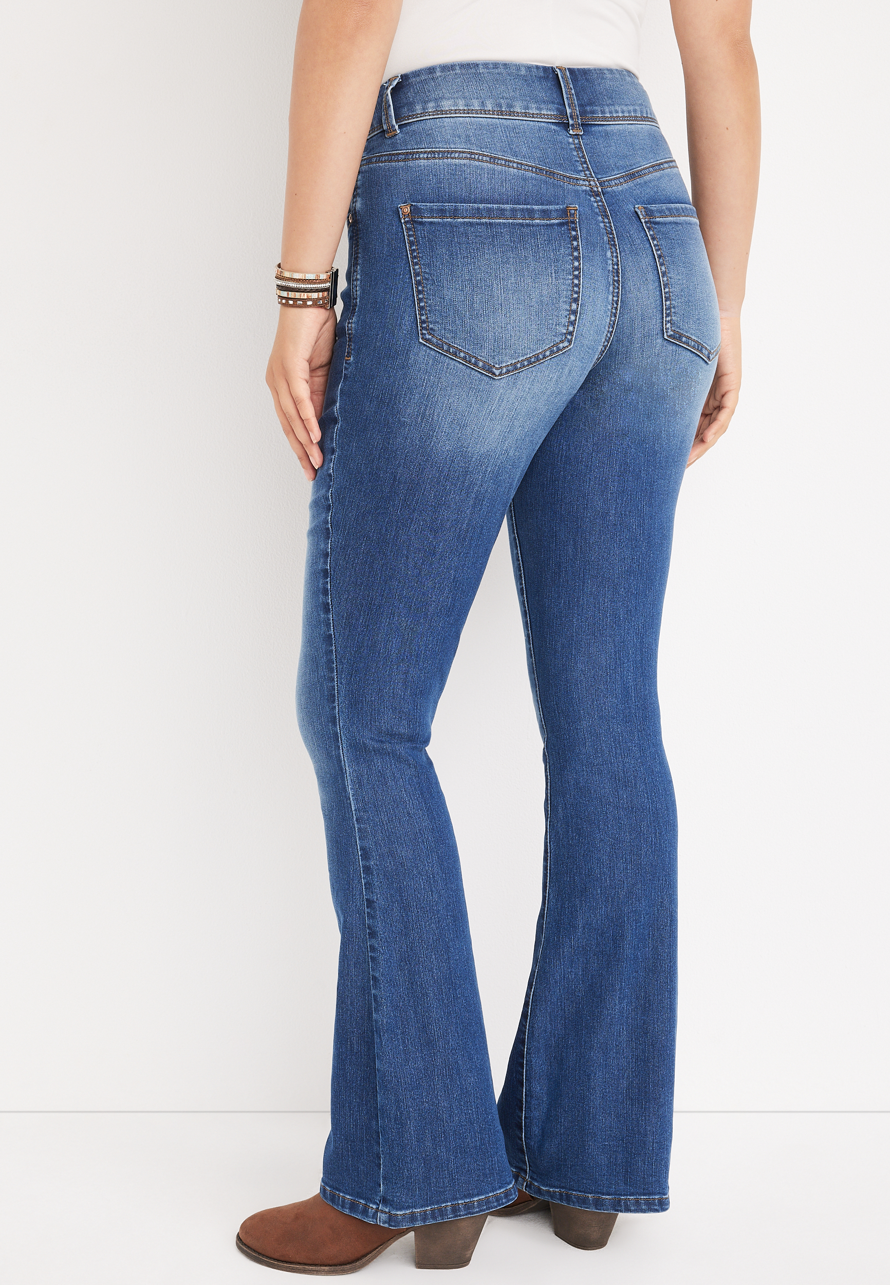 m jeans by maurices&trade; Everflex&trade; Flare Curvy High Rise Jean, MEDIUM SANDBLAST, large