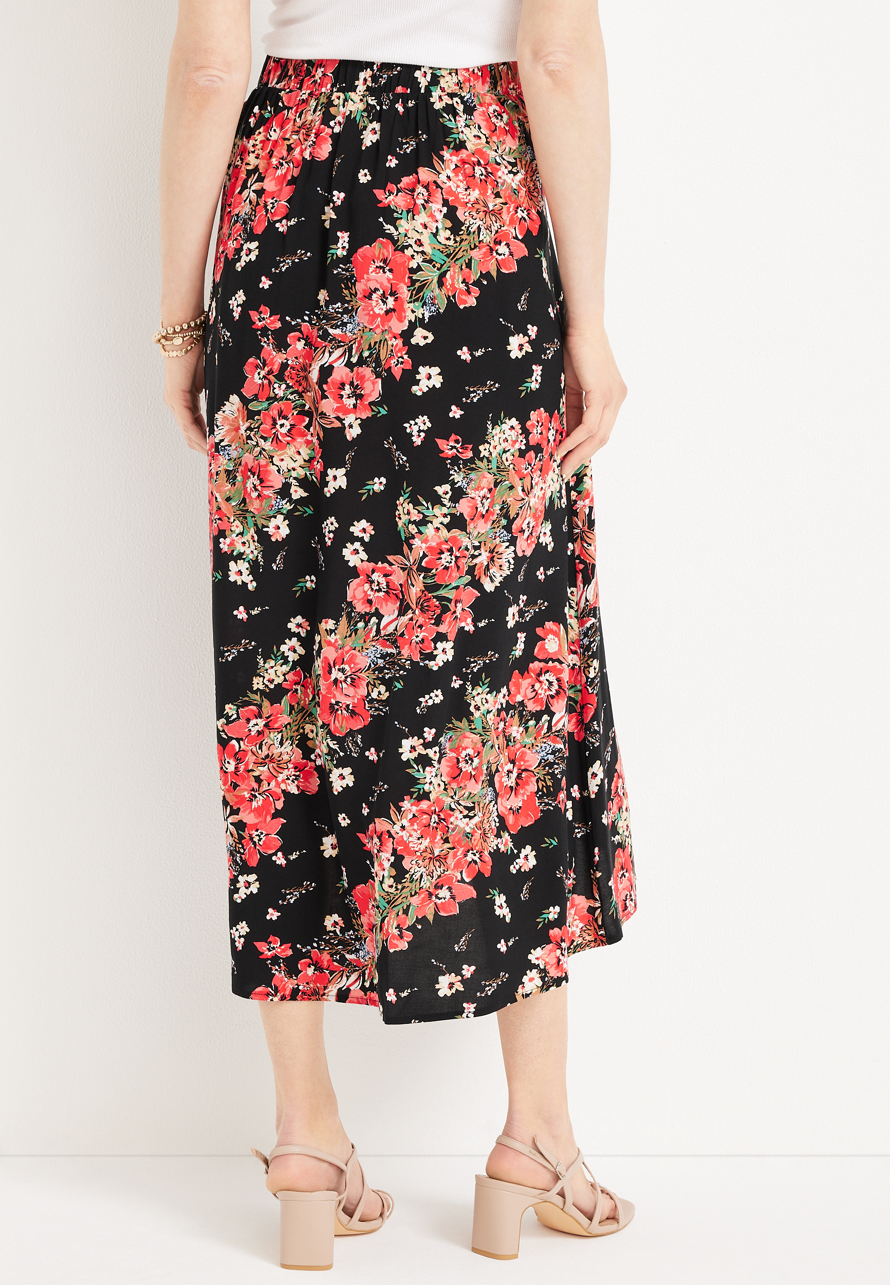 High Rise Faux Wrap Maxi Skirt, BLACK COMBO, large