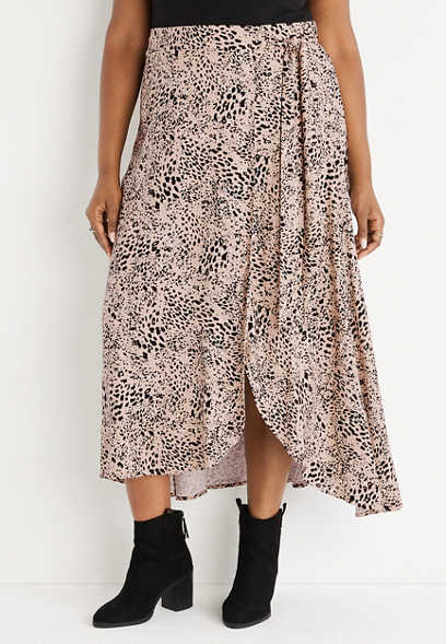 Plus Size High Rise Faux Wrap Maxi Skirt