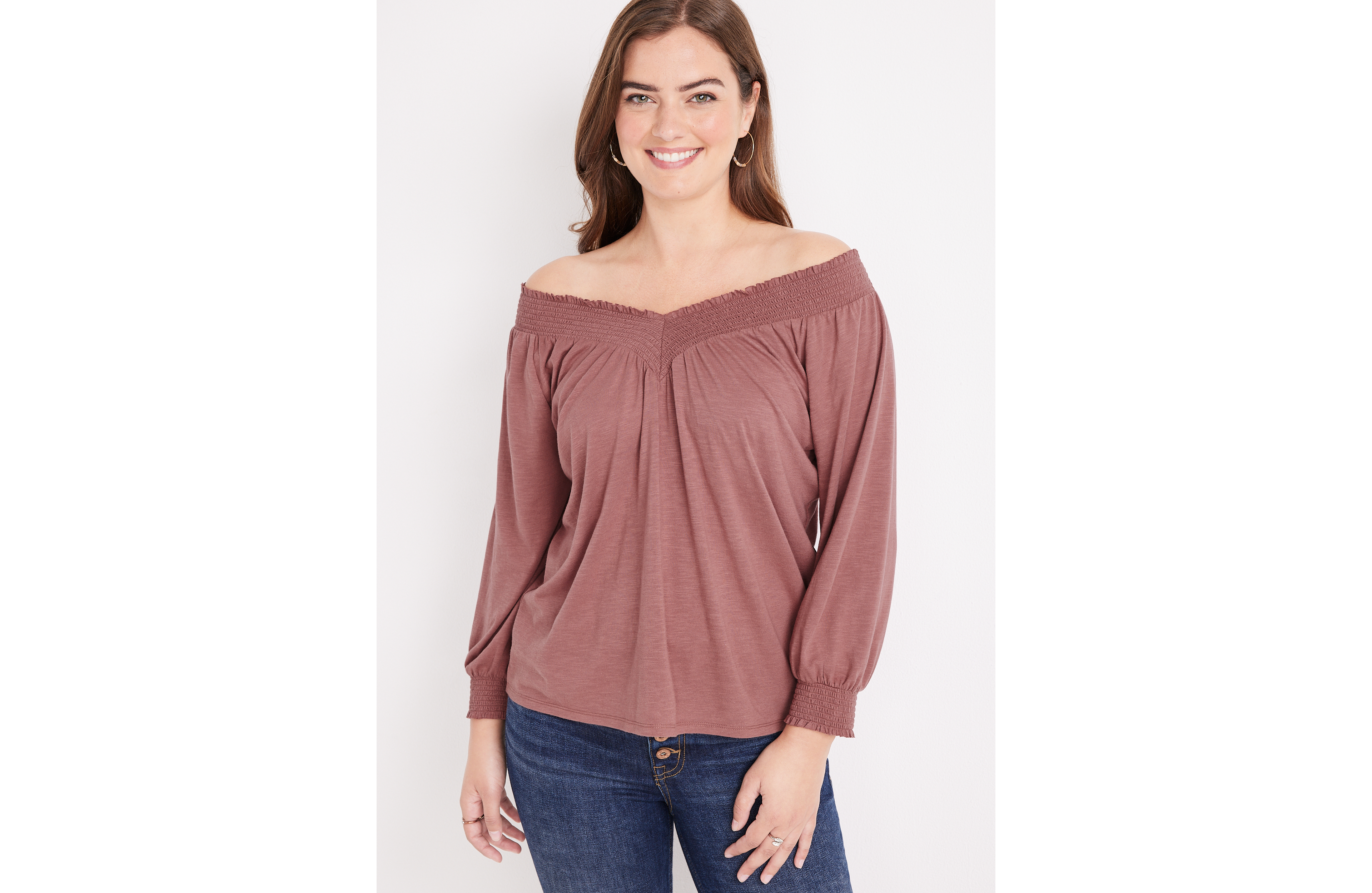 Solid Smocked Off The Shoulder Top