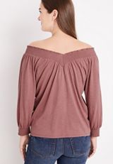 Solid Smocked Off The Shoulder Top, C4291, small