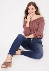 Solid Smocked Off The Shoulder Top, C4291, small