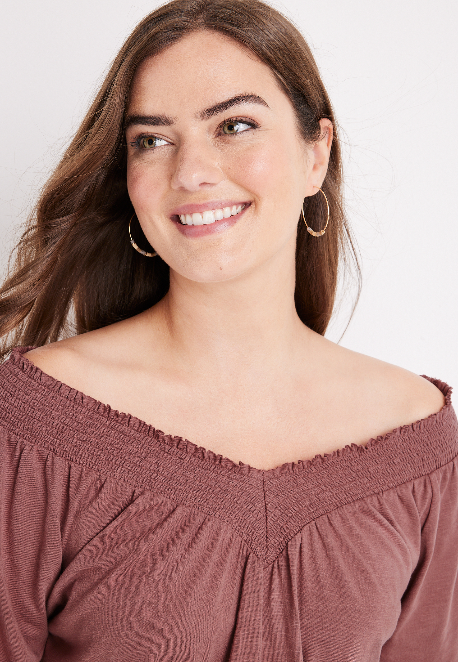 Solid Smocked Off The Shoulder Top, C4291, large