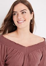 Solid Smocked Off The Shoulder Top, C4291, small
