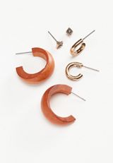 3 Piece Wood and Gold Earring Set, C2404, small