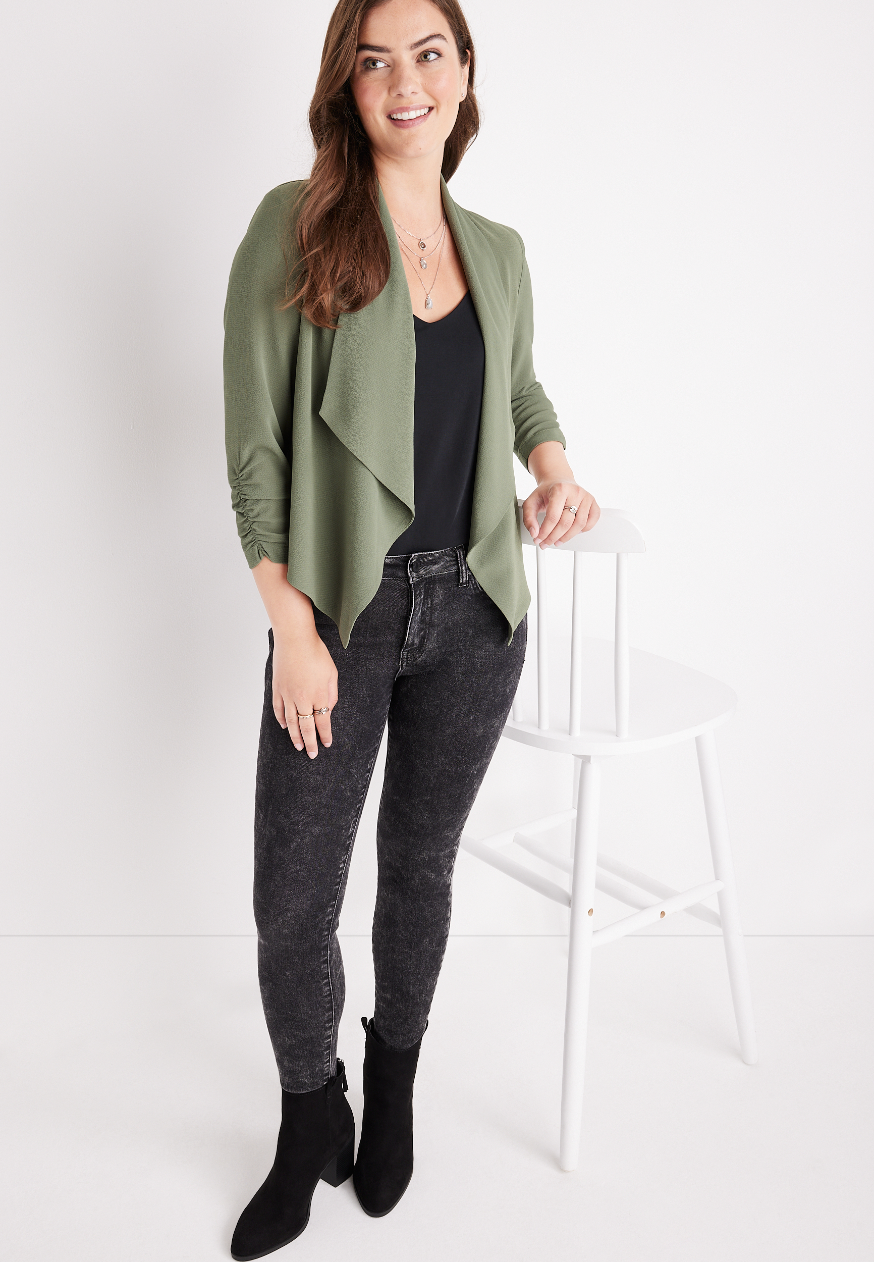 Cropped Waterfall Blazer, , large