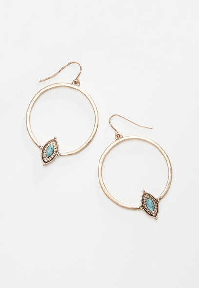 Turquoise Stone Hoop Drop Earrings