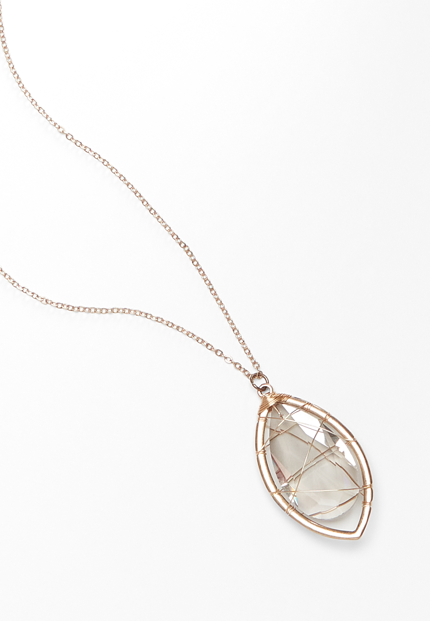 Tinted Caged Stone Pendant Necklace, , large