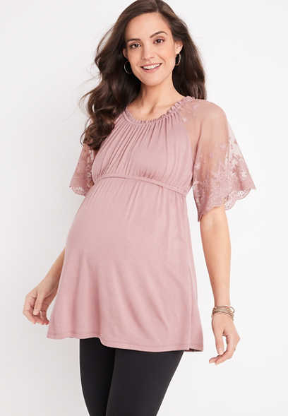 Lace Sleeve Babydoll Maternity Top
