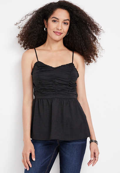 Solid Ruched Peplum Tank Top