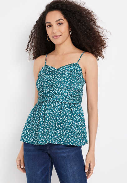Floral Ruched Peplum Tank Top
