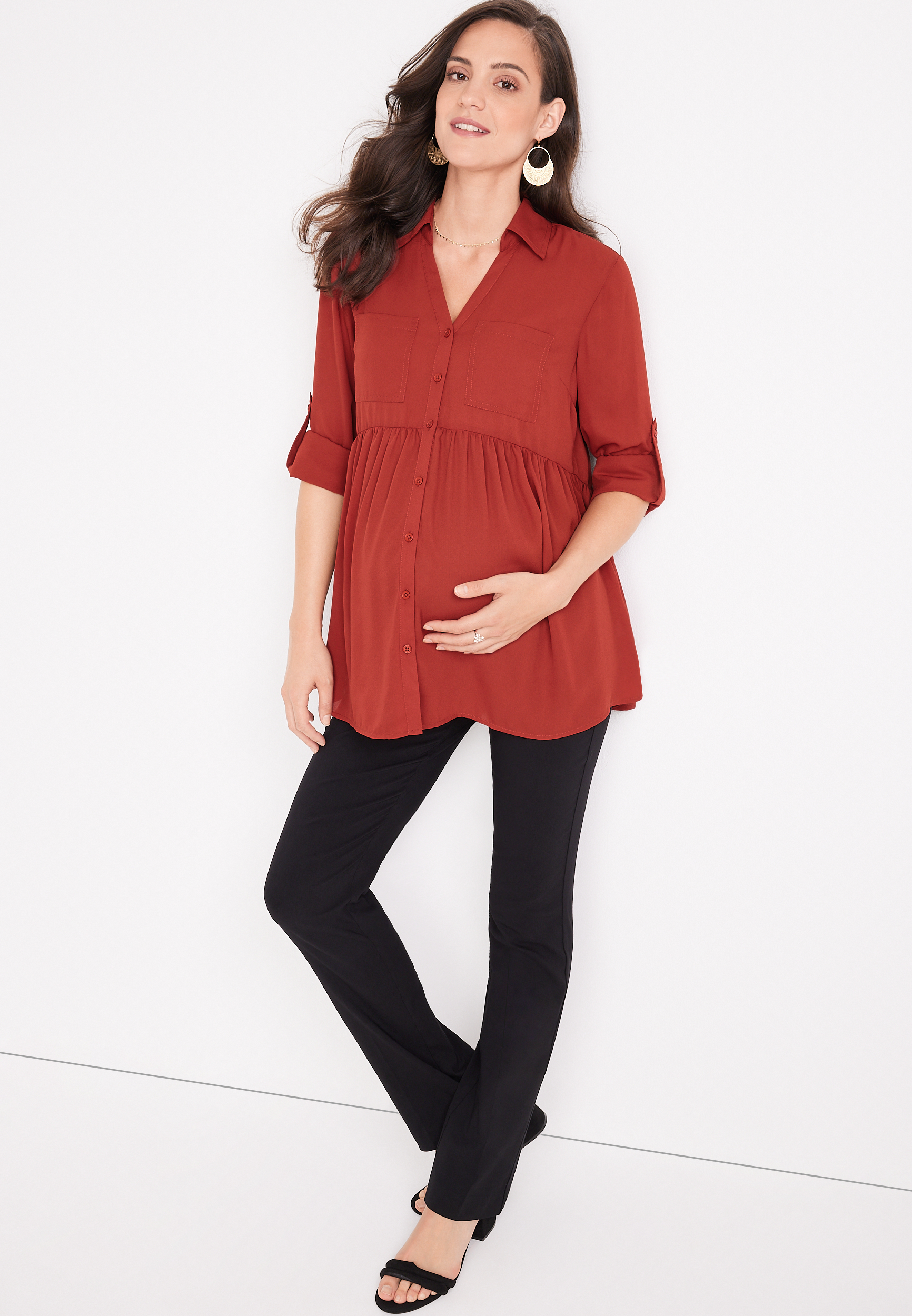 Winona Button Down Maternity Blouse, , large