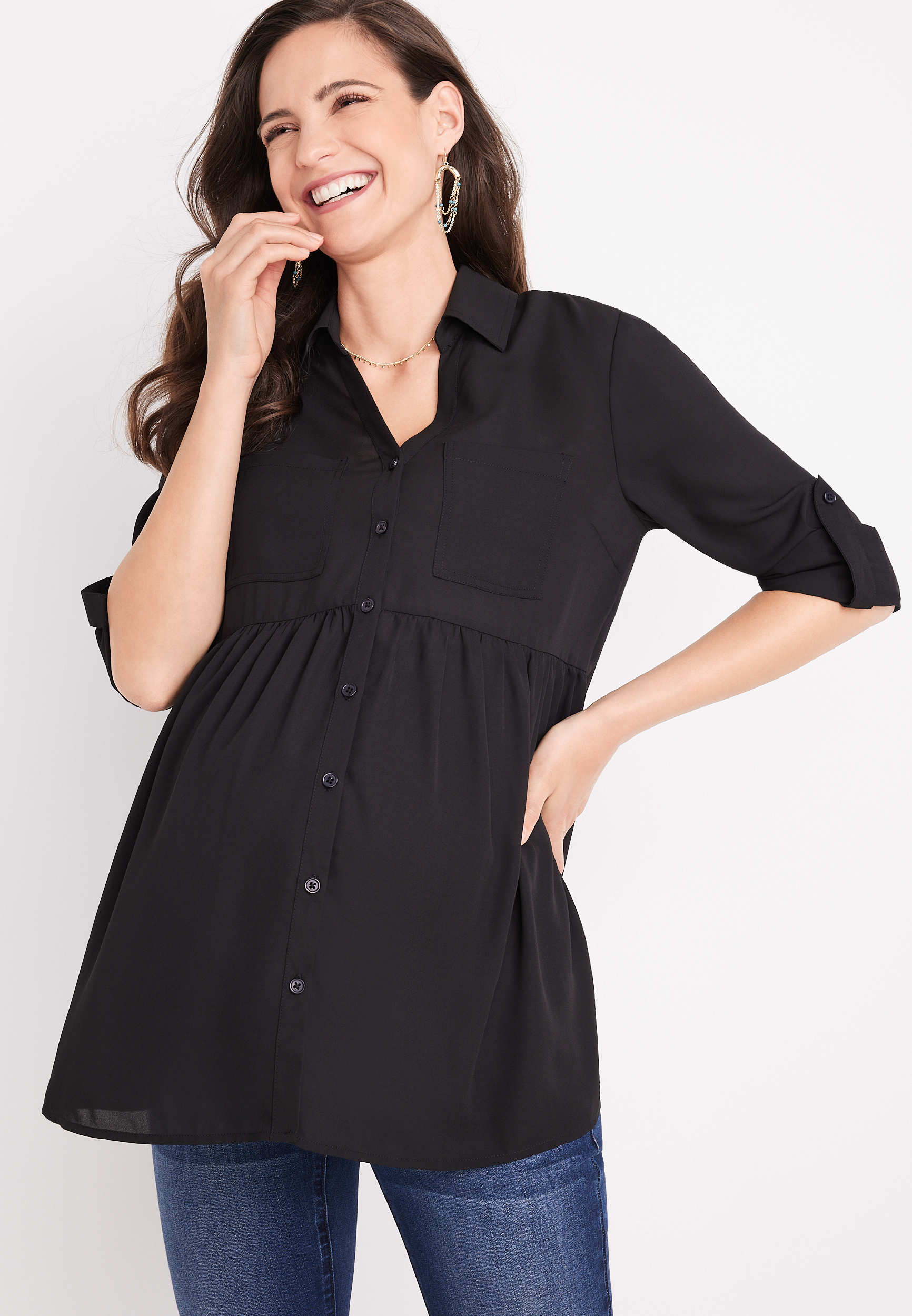 Winona Button Down Maternity Blouse maurices