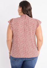 Plus Size Printed Mock Neck Flutter Sleeve Top, C5278, small