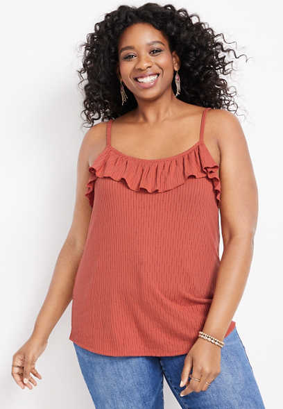 Plus Size Solid Ruffle Cami