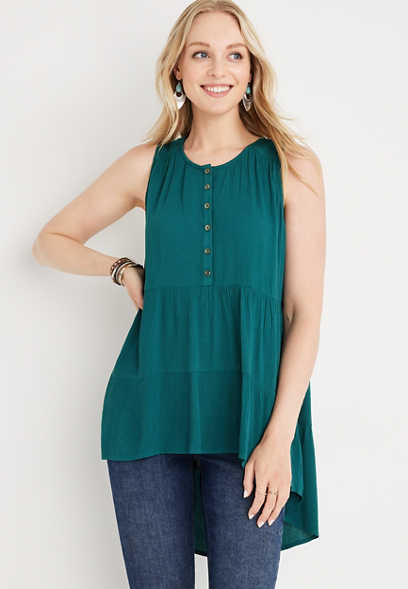 Tiered Button Front Tunic