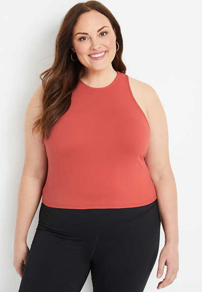 Plus Size Solid High Neck Cropped Tank