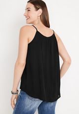 Crochet Trim High Neck Cami, BLACK, small