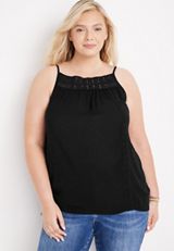 Plus Size Crochet Trim High Neck Cami, C106, small