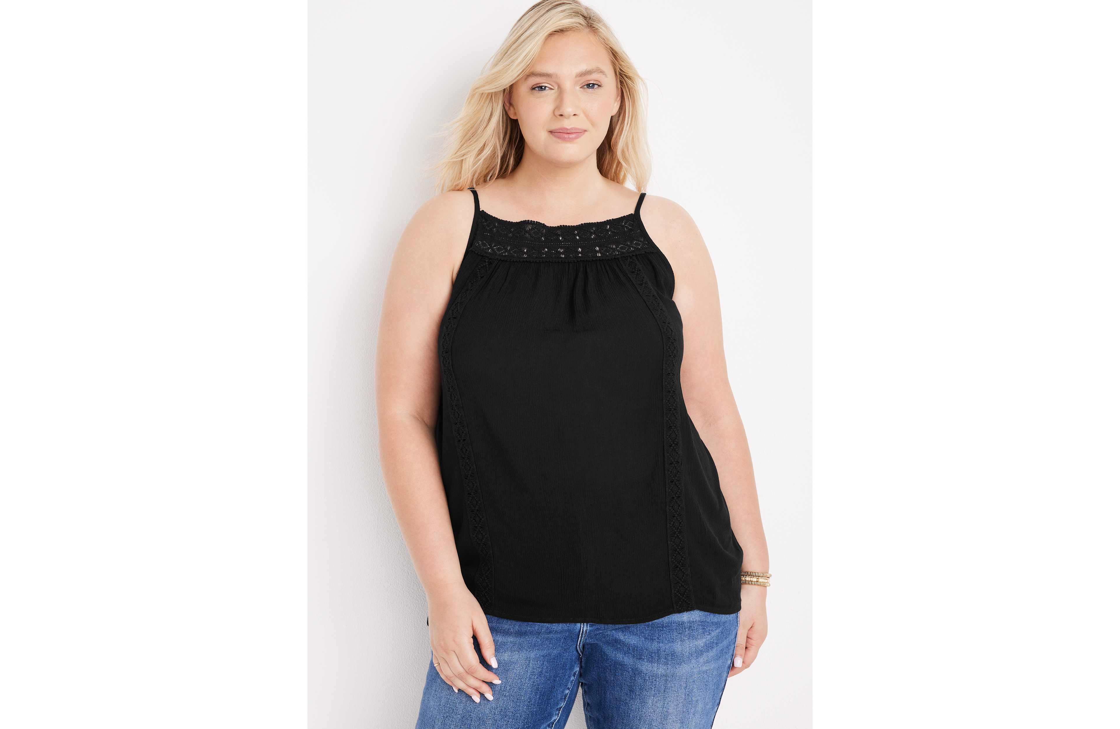 Plus Size Crochet Trim High Neck Cami