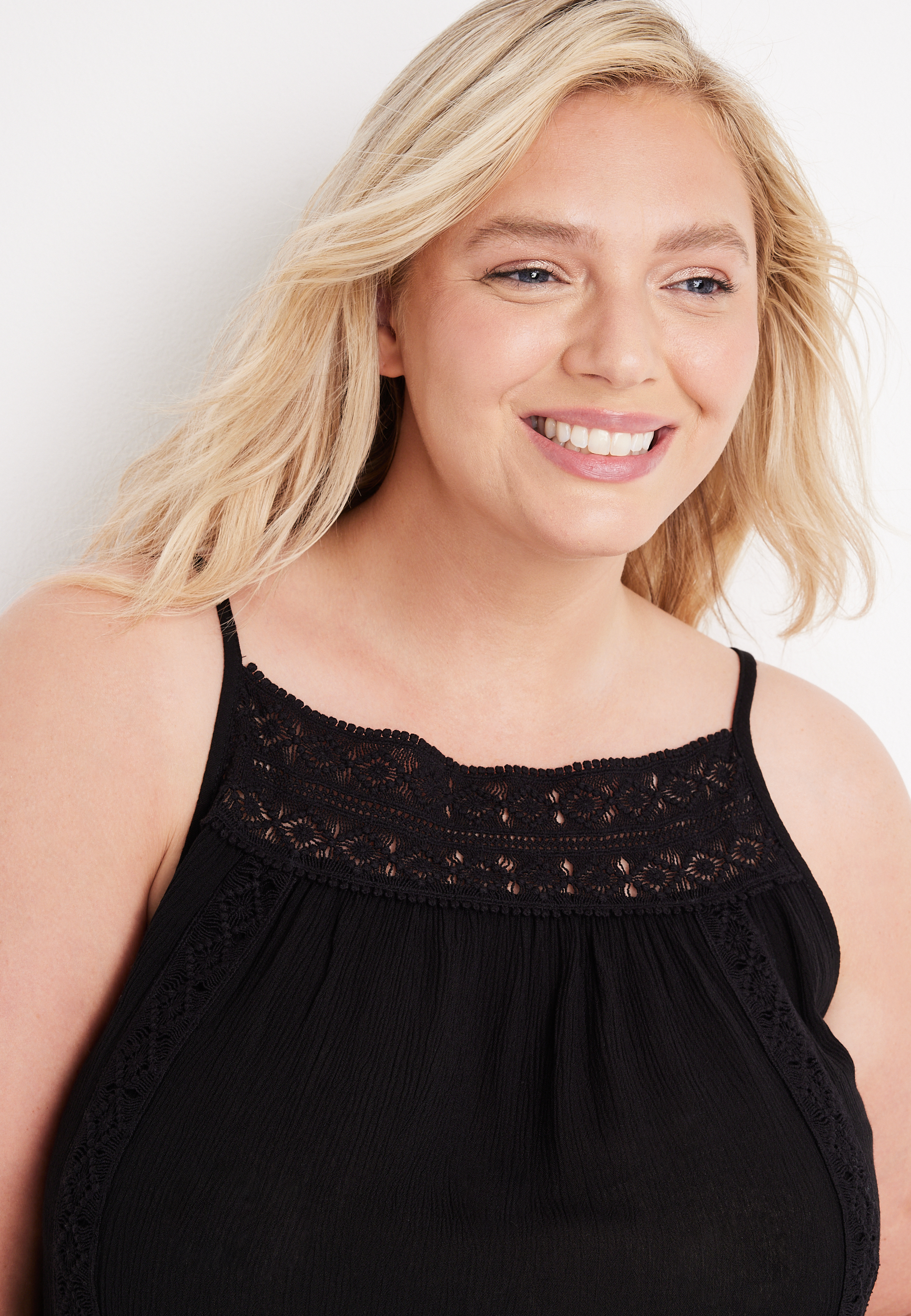 Plus Size Crochet Trim High Neck Cami, C106, large