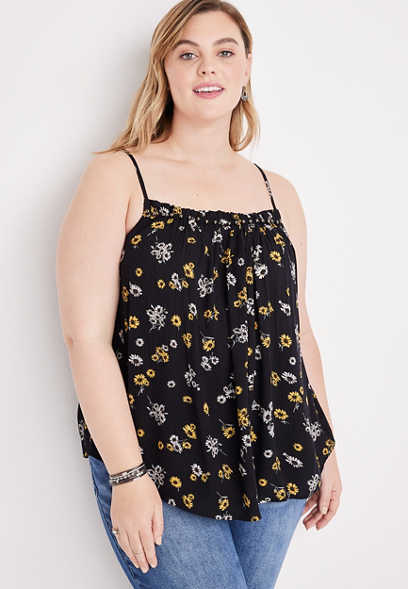 Plus Size Floral Studded High Neck Cami