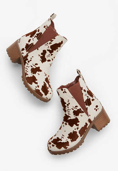 Girls Cow Print Ankle Boot