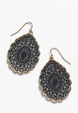 Black And Gold Filigree Drop Earrings, , small