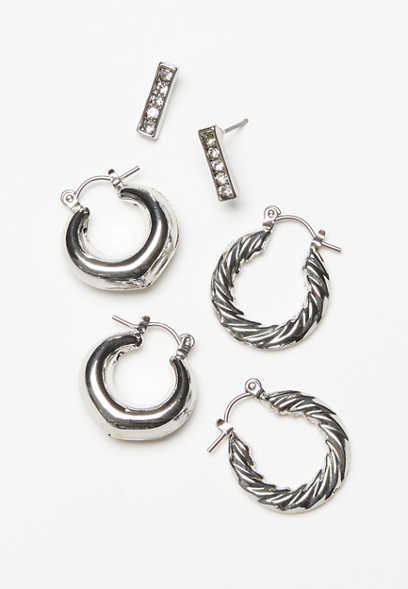 3 Piece Silver Huggie Earring Set