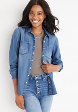 Denim Button Down Shirt, C3321, small