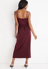 Solid Cowl Neck Satin Midi Dress, , small