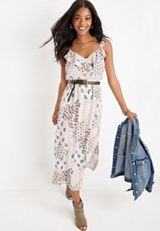 Paisley Ruffle Trim Maxi Dress, ECRU COMBO, small