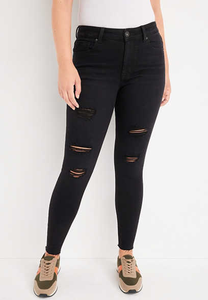 edgely™ Super Skinny High Rise Black Ripped Jean
