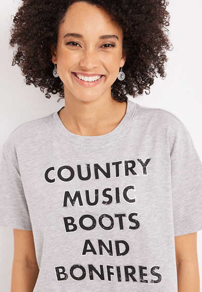 Country Music Boots And Bonfires Oversized Graphic Tee
