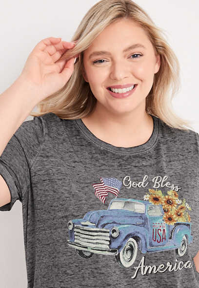 Plus Size God Bless America Truck Graphic Tee