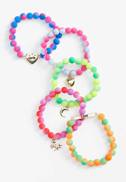Girls 5 Pack Ombre Multicolor Beaded Bracelet Set