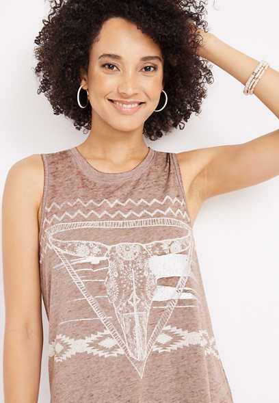 Patterned Skull Graphic Tank Top