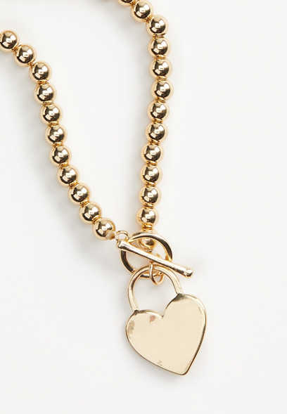 Girls Gold Heart Toggle Necklace