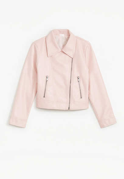 Girls Pink Faux Leather Moto Jacket