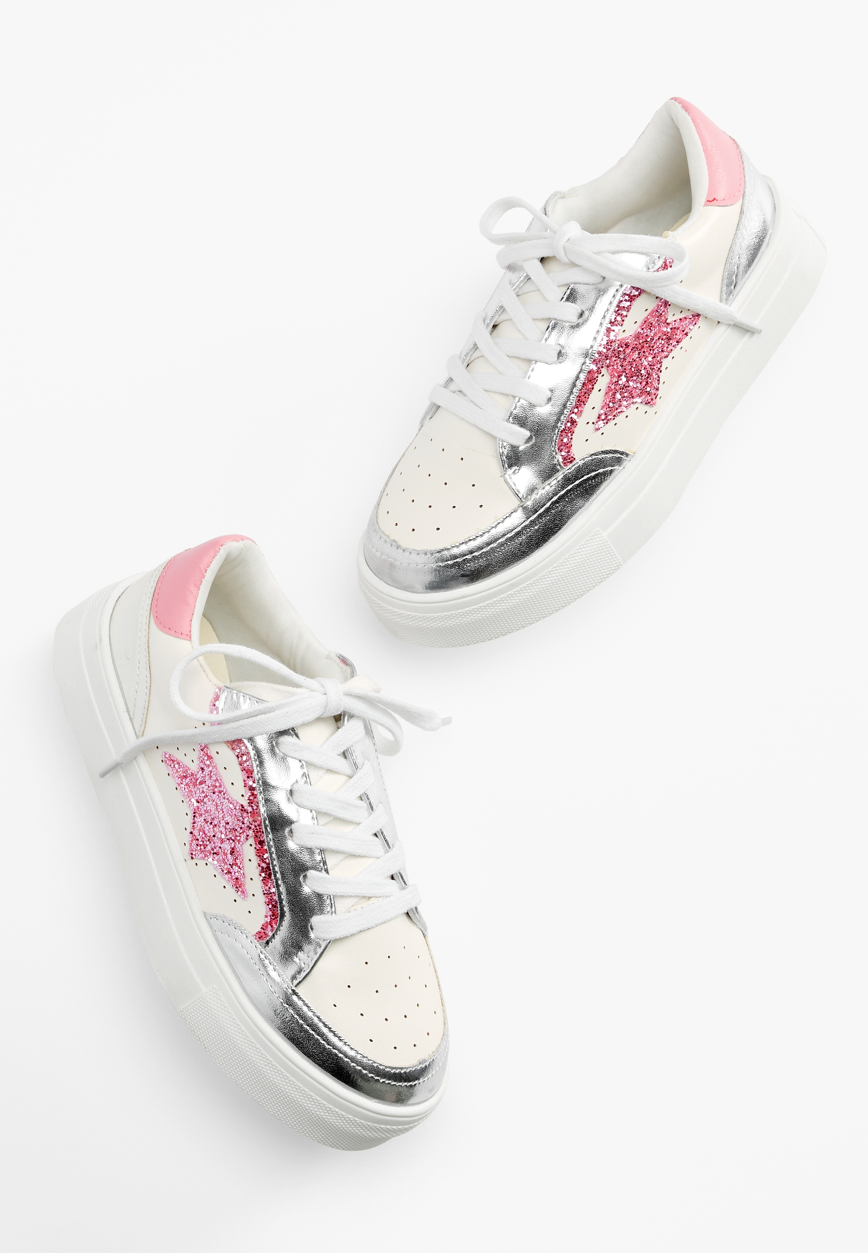 Girls White Glitter Star Sneaker | maurices