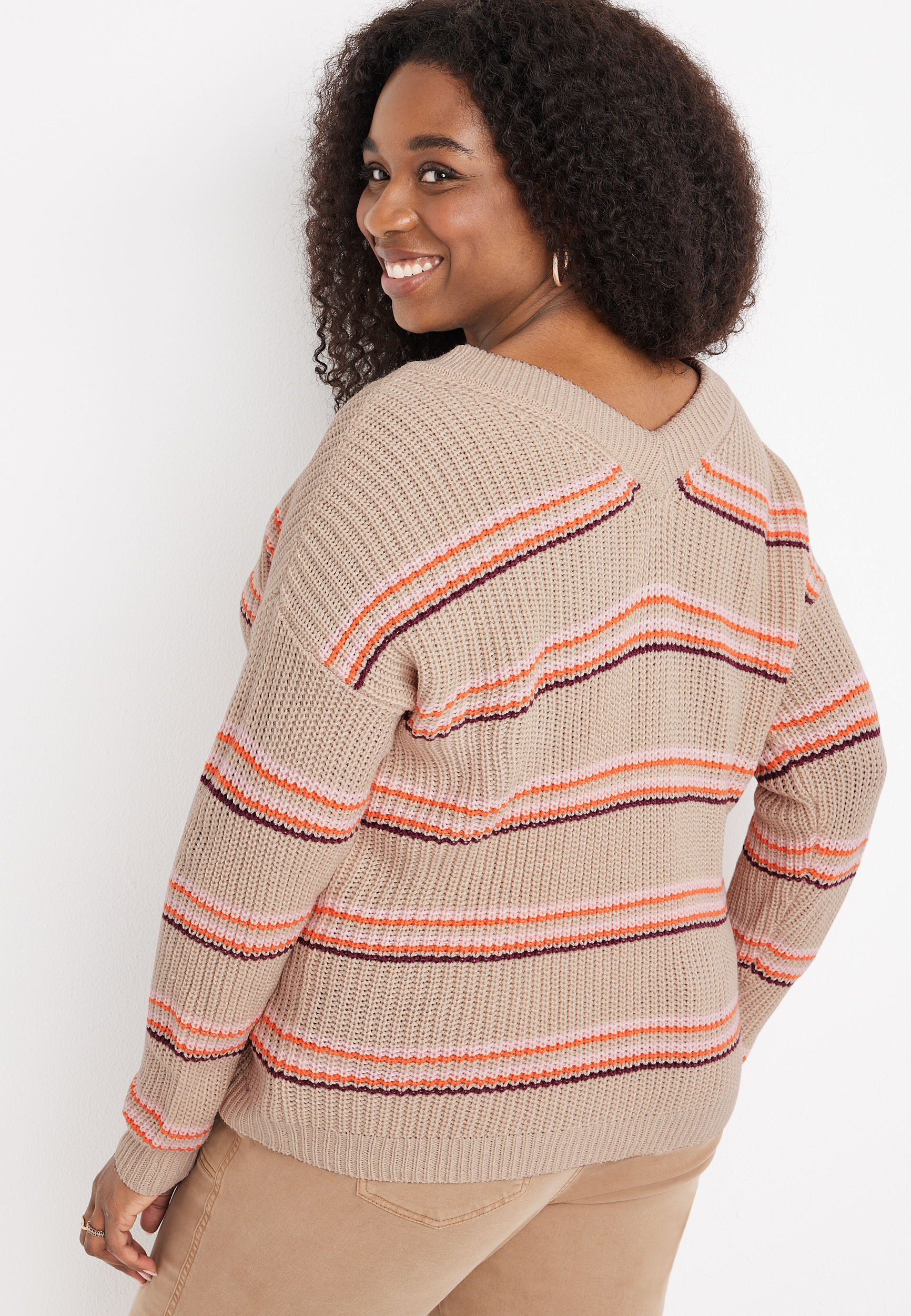 Plus Size Striped Highland Henley Sweater, C1524, large