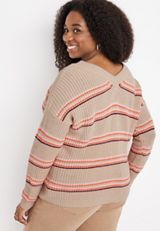 Plus Size Striped Highland Henley Sweater, C1524, small