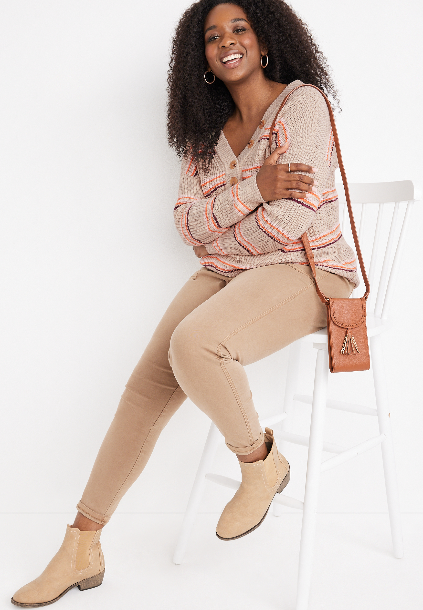 Plus Size Striped Highland Henley Sweater, C1524, large