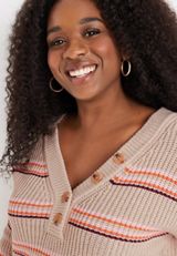 Plus Size Striped Highland Henley Sweater, C1524, small