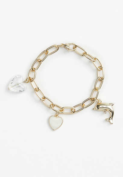 Girls Gold Heart And Dolphin Bracelet