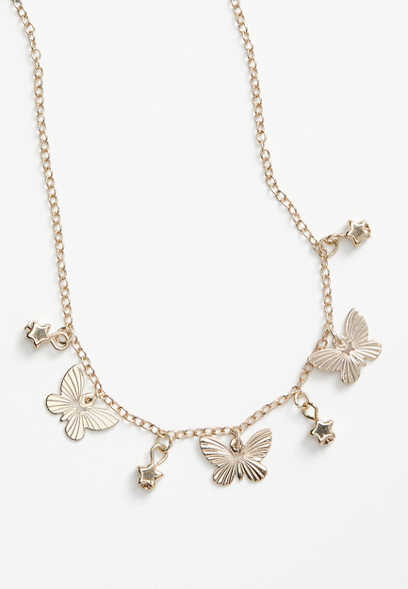 Girls Gold Butterfly Charm Necklace