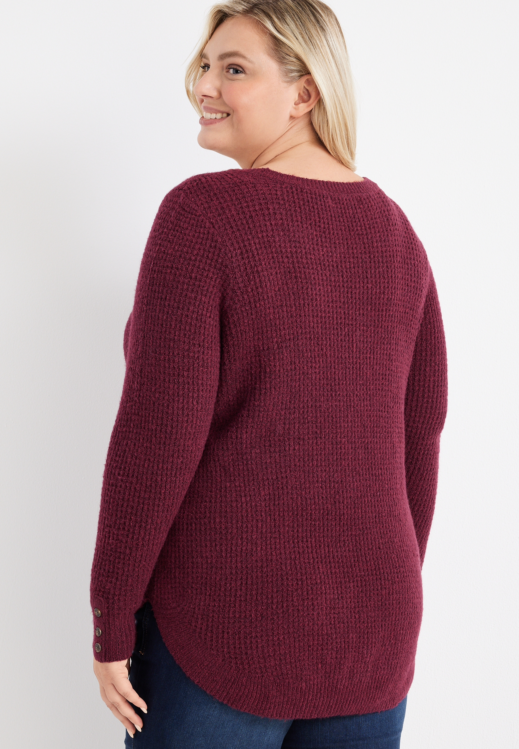 Plus Size Waffle Knit Sweater, , large