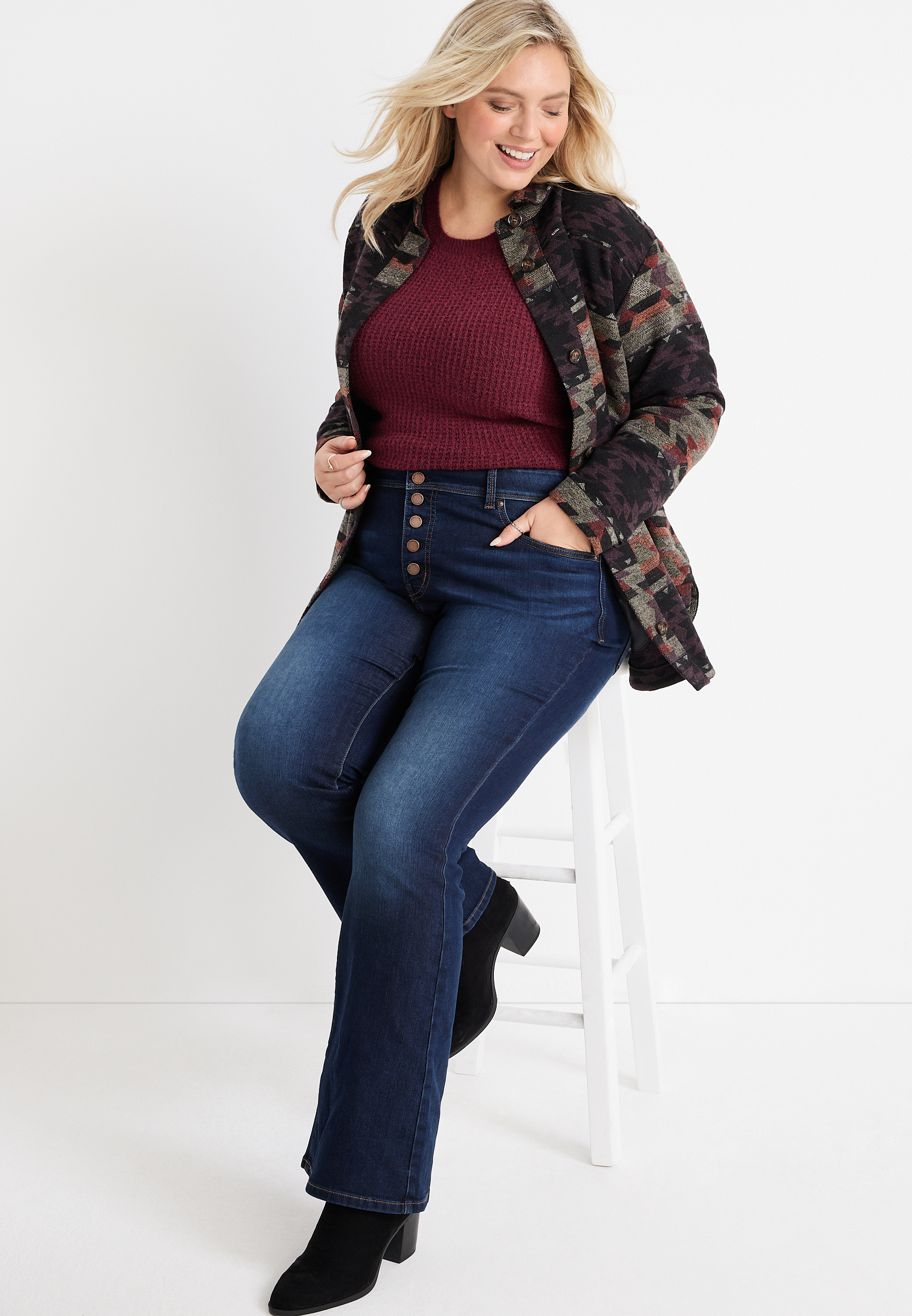 Plus Size Waffle Knit Sweater, , large
