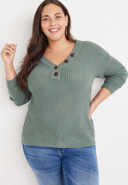 Plus Size Solid Highland Henley Sweater 