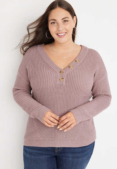 Plus Size Solid Highland Henley Sweater 